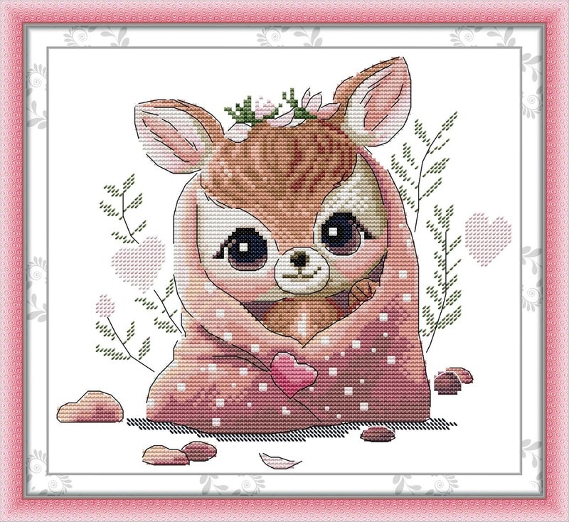 Maydiyer Counted Cross Stitch Kits for Adults,14CT Unprinted Pattern Embroidery Kits for Beginners,Easy Cross-Stitch Set DMC Threads Needlework-Fawn 11.4''×10.6'' - Image 1
